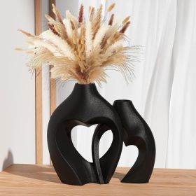 Black Vases for Decor, Heart Shaped Ceramic Vase Set of 2, Nordic Heart Shaped Vases