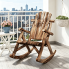 Outdoor Wooden Rocking Chair Single-Person Rocking Patio Chair with Rustic High Back Slatted Seat And Backrest Carbonized for Indoor Backyard Garden
