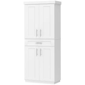 Modern Kitchen Pantry Freestanding Cabinet Cupboard with Doors and Drawer, Adjustable Shelving, White