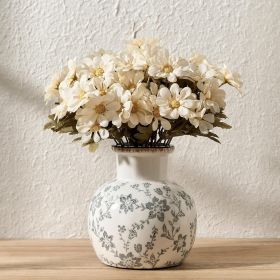Ceramic Vintage Vase, 5.91 Inch Retro Ice Cracked Floral Vase, Rustic Farmhouse Vases for Home , Bookshelf, Garden, , Tuscan , Gray Floral Patter