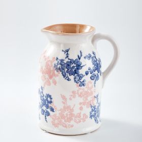 Floral Pattern Flower Pitcher Vase, Farmhouse vase with Handle, Ceramic Modern Pitcher Vase for Home Décor, Cute Water Jug.