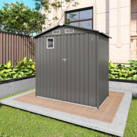 6X 3.6FT Metal Outdoor Storage Shed, Tool Shed With Peaked Roof Watertight With Clear Window And Lockable Door Compact Metal Tool Room For Garden, Bac
