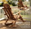 Outdoor Wooden Rocking Chair Single-Person Rocking Patio Chair with Rustic High Back Slatted Seat And Backrest Carbonized for Indoor Backyard Garden