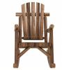 Outdoor Wooden Rocking Chair Single-Person Rocking Patio Chair with Rustic High Back Slatted Seat And Backrest Carbonized for Indoor Backyard Garden