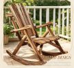 Outdoor Wooden Rocking Chair Single-Person Rocking Patio Chair with Rustic High Back Slatted Seat And Backrest Carbonized for Indoor Backyard Garden