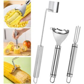 3-Piece Stainless Steel Corn Peeler & Stripper Tool Set - Upgraded Corn Cob Kernel Remover & Separator Gadget
