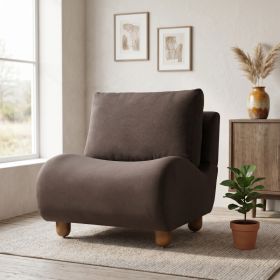 Modern Curved Accent Chair, Velvet Upholstered Single Sofa Chair with Rounded Edges, Armless Lounge Chair with Wood Legs for Living Room, Bedroom & Co
