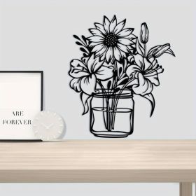 CIFbuy Sunflower Lily Vase Wall Art Floral Home Decor Aluminum Farmhouse Wall Hanging(TikTok, temu pick-up service)