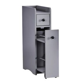 Gray particleboard with melamine veneer, 18*40*70cm, two-drawer, one-panel low cabinet with wheels and movable pull-out shelf, bathroom vanity