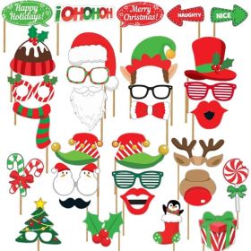32 Pcs Christmas Photo Booth Props Set, Fun Holiday Pose Signs And Accessories For Kids Adults, Xmas Party Selfie Photography