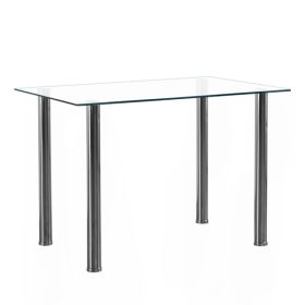 4-seat Simple Rectangular Cylindrical Leg Table Tempered Glass Stainless Steel Clear Glass 110 X 70 X 75cm