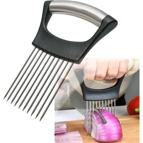 Stainless Steel Onion Holder For Slicing, Onion Slicer Guide, Kitchen Cutting Gadget For Safe Vegetable Slicing & Food Preparation