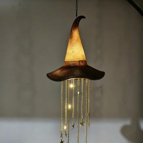 Lighted Witch Hat Hanging Chime, Glowing Star Tassel Halloween Decoration For Door, Porch, Window, Wall And Party Decor