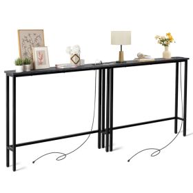 2 Pack 39.4" Narrow Console Sofa Table with Power Outlets and USB Ports, Long Couch Table with Metal Frame and Charge Station with 4.9ft Extension Cor (Option: default title)