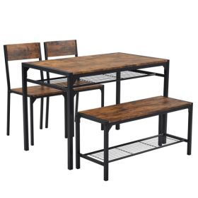 Dining Table Set For 4, Kitchen Table With 2 Chairs And A Bench, 4 Piece Kitchen Table Set For Small Space, Home Kitchen Bar Pub Apartment, Rustic Bro (Option: 87382709)