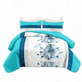 3-Piece Blue And White Feather Star Quilted Bedspread Set For King And California King (Option: California King)