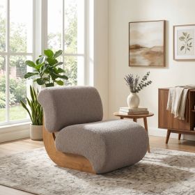 28" Modern Curved Boucle Accent Chair, Mid-Century Armless Lounge Chair with Solid Wood Base, Ergonomic Upholstered Slipper Chair for Living Room, Bed (Option: Light beige)