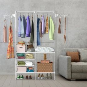 Garment Rack Heavy Duty Metal Shoe Clothing Organizer Shelves Freestanding Multifunctional Clothes Wardrobe (Option: White)