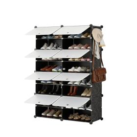 Shoe Rack Storage Cabinet, 8-layer Shoe Storage Cabinet With Door, Stackable And Detachable Shoe Storage Cabinet (Option: Black8)