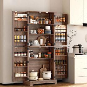 75" Tall Kitchen Pantry, Farmhouse Storage Cabinet with Barn Doors, Organizer, Drawer and Adjustable Shelves, Rustic Wood Cupboard for Kitchen, Dining (Option: Brown)