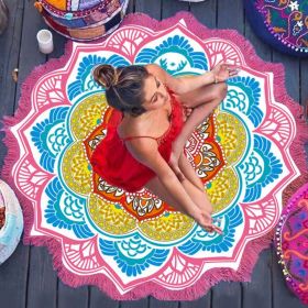 Polygon Printing Tassel Round Bath Towel Yoga Mat (Option: Pink)