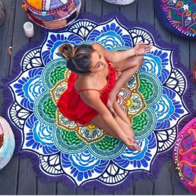 Polygon Printing Tassel Round Bath Towel Yoga Mat (Option: Blue)
