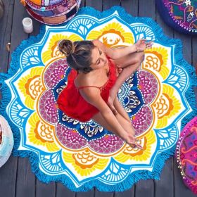 Polygon Printing Tassel Round Bath Towel Yoga Mat (Option: Light blue)