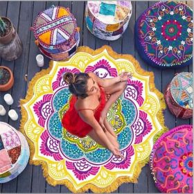 Polygon Printing Tassel Round Bath Towel Yoga Mat (Option: Yellow B)