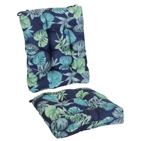 2Pcs Waterproof Rocking Chair Cushion Upper And Lower Back And Seat Sets With Non-Slip Ties Oxford Cloth Surface Polyester Filling Comfortable For Ind (Option: BlackCyanLeaf)