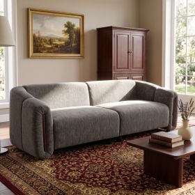 87.4" Modern Minimalist Curved Block Sofa, Upholstered 3-Seater Sofa Couch, Wide Armrest Modular Sofa with Hidden Wood Slit Detail, Low Profile Deep S (Option: Espresso)