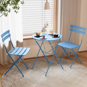 Indoor Outdoor 3-Piece Foldable Bistro Set  Folding Outdoor Patio Furniture Sets  2 Chairs And 1 Table, Weather-Resistant Outdoor Indoor Conversation (Option: Blue)