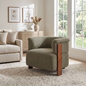31.7" Mid-Century Curved Barrel Accent Chair with Vertical Solid Wood Legs, Soft Textured Teddy Fleece Upholstered Armchair, Modern Curved Wrap Around (Option: Green)