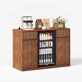 53.2inch Fluted Buffet Wine Cabinet With Mini Fridge Nook Fridge Not Included, Charging Station&Adjustable Shelves, Sideboard Storage Cabinet For Kitc (Option: 62868508)