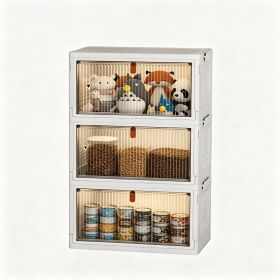 Foldable Stackable Pet Supplies Storage Bin With Wheels, Magnetic Door Collapsible Organizer Cabinet For Pet Toys, Food, Grooming Tools, Multi-Purpose (Option: 3 Tier)