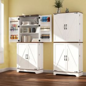 75" Tall Kitchen Pantry, Farmhouse Storage Cabinet with Barn Doors, Organizer, Drawer and Adjustable Shelves, Rustic Wood Cupboard for Kitchen, Dining (Option: White)