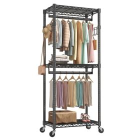 29.5-45-inch Rolling Clothes Rack With Adjustable Metal Shelves And Heavy-duty Hangers With Side Hooks,ideal For Homes And Laundry Rooms (Option: Black29.5IN)