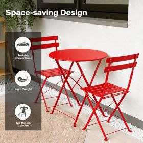 Indoor Outdoor 3-Piece Foldable Bistro Set  Folding Outdoor Patio Furniture Sets  2 Chairs And 1 Table, Weather-Resistant Outdoor Indoor Conversation (Option: Red)
