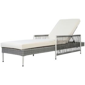 Outdoor All-Weather PE Rattan Chaise Lounge, Minimalist Patio Wicker Lounge Chair With 6 Gear Adjustable Recliner, Arms And Cushion For Poolside, Deck (Option: 98794031)