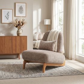 Modern Armless Accent Chair with Curved Wood Base, Linen Upholstered Slipper Chair with Lumbar Pillow, High-Back Lounge Chair for Living Room, Bedroom (Option: Espresso,Natural)