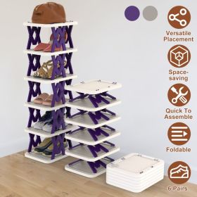 6 Tier Foldable Shoe Rack Vertical Shoe Organizer Narrow Shoe Rack For Small Spaces Space Saving Free Standing For Corner Entryway Hallway Bedroom 2 C (Option: Purple)