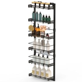 Over The Door Pantry Organizer 6-Tier Pantry Door Organizer Carbon Steel 110LBS Loading Easy Install Behind Door Storage For Closet Kitchen Bathroom 5 (Option: Black)