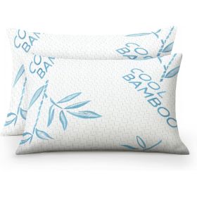 King Size Rayon Derived From Bamboo Pillow, Cooling Shredded Memory Foam Bed Pillows Sets For Back, Stomach, Side Sleepers, Adjustable Soft Firm, Wash (Option: 2pc Blue Queen 18x 28in)