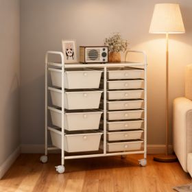 12-Drawer Utility Rolling Cart With Drawers Multi-Use Storage (Option: White)