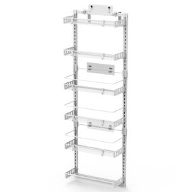 Black-White Options -- 1Pc Over The Door Pantry Organizer 6-Tier Pantry Door Organizer Carbon Steel 110LBS Loading Easy Install Behind Door Storage Fo (Option: White)