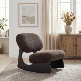Modern Curved Hollow Base Rocking Accent Chair, Soft Textured Chenille Upholstered Armless Rocker Lounge Chair, Unique Sculptural Rocking Chair for Li (Option: Dark Brown)