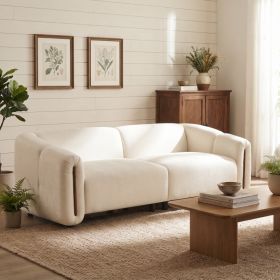 87.4" Modern Minimalist Curved Block Sofa, Upholstered 3-Seater Sofa Couch, Wide Armrest Modular Sofa with Hidden Wood Slit Detail, Low Profile Deep S (Option: Beige)