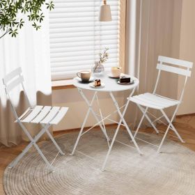Indoor Outdoor 3-Piece Foldable Bistro Set  Folding Outdoor Patio Furniture Sets  2 Chairs And 1 Table, Weather-Resistant Outdoor Indoor Conversation (Option: White)