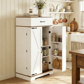 Farmhouse Kitchen Pantry Cabinet - 472" Tall Wood Kitchen Storage Cabinets with Adjustable Shelves  Barn Style Doors Drawer, Versatile Storage for Din (Option: White)