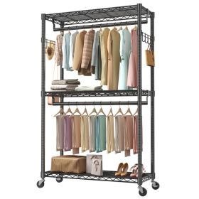 29.5-45-inch Rolling Clothes Rack With Adjustable Metal Shelves And Heavy-duty Hangers With Side Hooks,ideal For Homes And Laundry Rooms (Option: Black45IN)