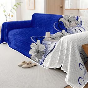 Blue Floral Quilted Sofa Cover, 1-Piece Couch Cover For Sofa, Loveseat And Daybed, Soft Microfiber (Option: 1 Seater)
